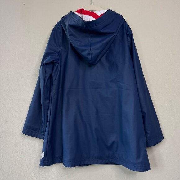 HATLEY Navy Blue Raincoat Girls 8 Waterproof Rain Jacket Red Buttons - Picture 2 of 9